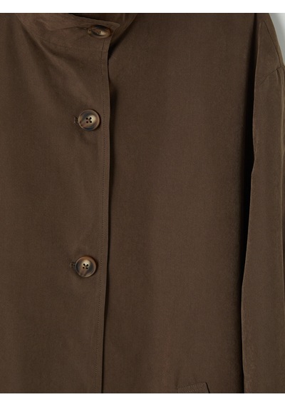 Lcw Modest Kahverengi Oversize Gabardin Kadın Trençkot