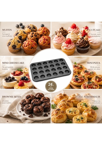 Muffin Ve Cupcake Kalıbı Yapışmaz Karbon Çelik Fırın Tepsisi, Kek Ve Tart Kalıbı 6 Gözlü / 12 Gözlü / 24 Mini Gözlü Seçenekleri Çok Renkli