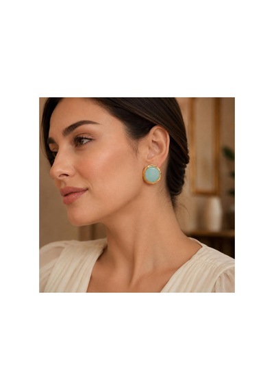 Gold Çerçeveli Mint Taş Görünümlü Büyük Boy Stud Küpe Mint - 886706113 Mint - 886706113 Mint