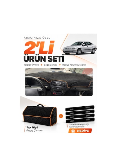 E-biz Volvo S40 1996-2002 Uyumlu Torpido Örtüsü + Tay Tüyü Çanta - Siyah-kahverengi - Vo001