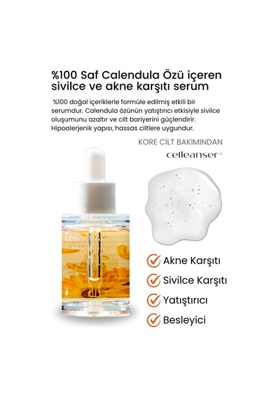 Celleanser Calendula İçeren Sivilce Karşıtı Besleyici ve Yatıştırıcı Serum 30 ML