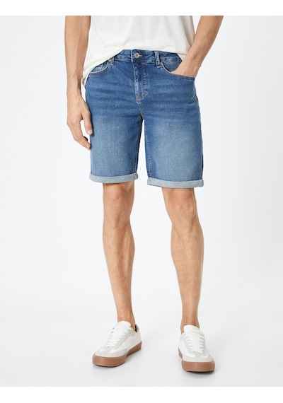 Koton Kot Şort Slim Fit Düğmeli Cepli Katlı Paça Detaylı Koyu İndigo 4sam40113nd İndigo