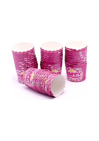 Pembe Happy Birthday Muffin Cupcake Mini Kek Kalıbı Kapsülü 40 Adet