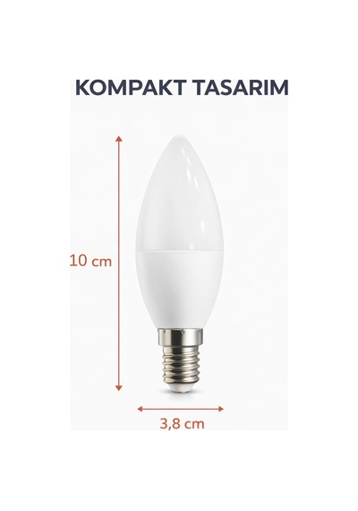 Tr 8w Led Ampul, E14 Duy, 3200k Sıcak Işık, Mum Tipi Genel