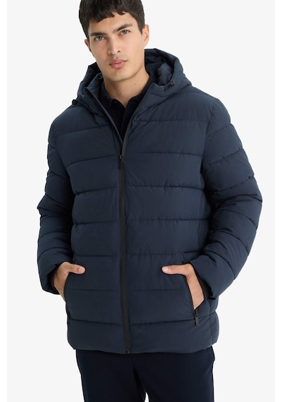 Defacto Su İtici Slim Fit Dar Kesim Astarlı Kapüşonlu Fermuarlı Cepli Dolgulu Mont R0216az25aunv64 Lacivert-nv64