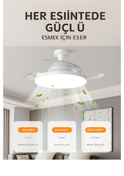 Led Işıklı Katlanabilir Akıllı Tavan Vantilatörü Sessiz Fan