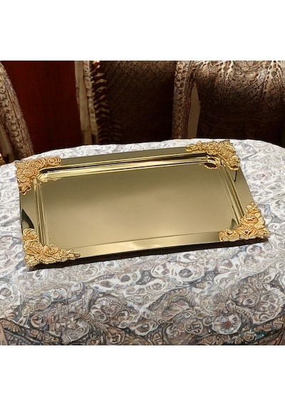 Diperla Büyük Gold Sunum Tepsi Kelebek Detaylı