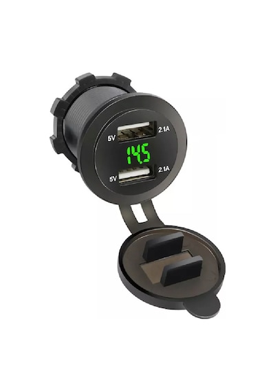 Voltmetreli Usb Portu 4.2a 12v 24v Yeşil Led Işıklı