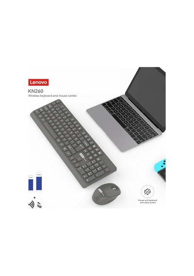 Kn260 Sessiz Kablosuz Klavye Mouse Seti - Koyu Gri, 2.4ghz Wireless, Mini Tek Usb Alıcı Wireless Silent Keyboard & Mouse Set Diğer