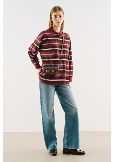Manuka Polo Yaka Çizgili Sweatshırt Bordo Aw26tsh00004-26