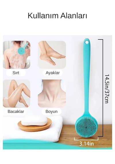 Tineke Çift Taraflı Silikon Uzun Saplı Banyo Fırçası Sırt & Vücut Temizleme, Masaj Etkili Duş Fırçası