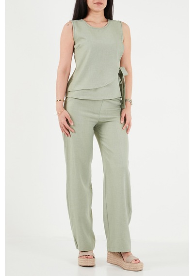 Lela Regular Fit Bağlama Detaylı Bisiklet Yaka Takım Bayan Takım 5866466 Olive Yeşil