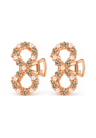 Metal İnci Ve Taş Detaylı Gold Mandal Saç Tokası Şık Geometrik Topuz Tokası Rose Gold
