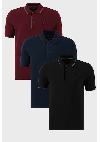 Buratti Pamuklu Slim Fit Şerit Detaylı Düğmeli Polo Yaka 3'Lü Paket Erkek T Shirt 5902118S3 Siyah-Vişne-Lacivert-Bordo