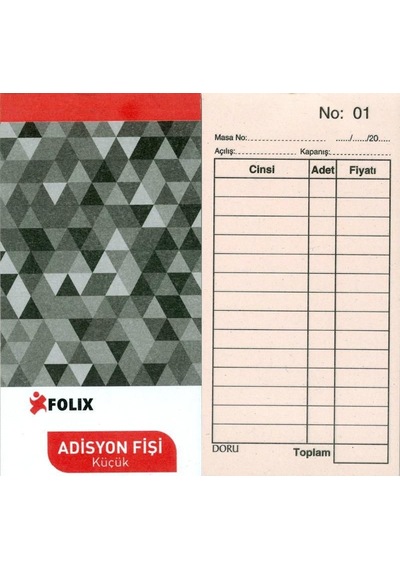 Folıx Adisyon 100 Yp 7.5x15 CM Küçük