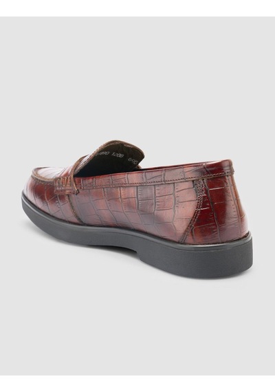 %100 Hakiki Deri Kahverengi Croco Desen Kadın Loafer Kahverengi