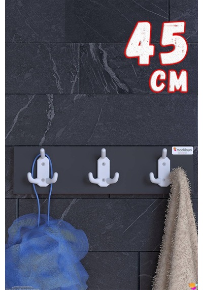 Enna 9 Kancalı Banyo Askısı 3'lü Set 41,4x9,6 Cm - Şık Tasarım, Çok Amaçlı Düzenleyici Ve Yer Tasarrufu Gri