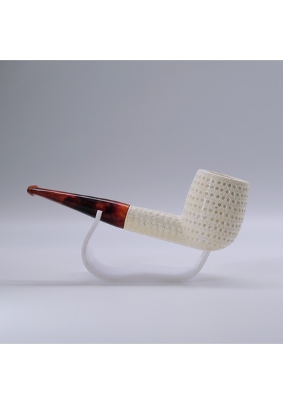 El Oyması Lületaşı Pipo Nokta İşlemeli Rustik Model, Kehribar Desenli Akrilik Ağızlık 14 Cm