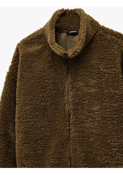Koton Uzun Kollu Fermuarlı Cepli Dik Yaka Peluş Ceket Haki 6wam50042mk Haki Koton Uzun Kollu Fermuarlı Cepli Dik Yaka Peluş Ceket Haki 6wam50042mk Haki