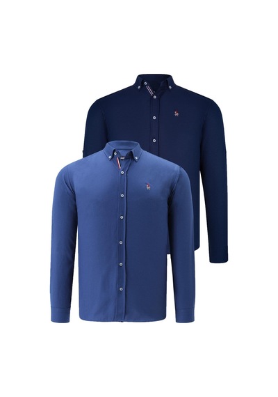 İkili Set G674 Dewberry Erkek Gömlek-lacivert-indigo Lacivert-indigo