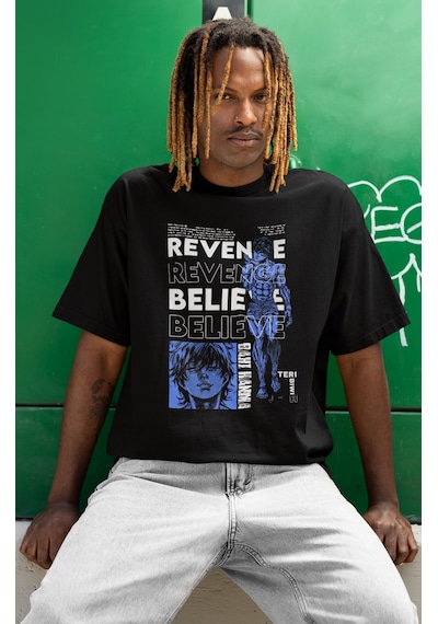 Özel Tasarım Baki Hanma Revenge Believe Baskılı Unisex Oversize A Siyah