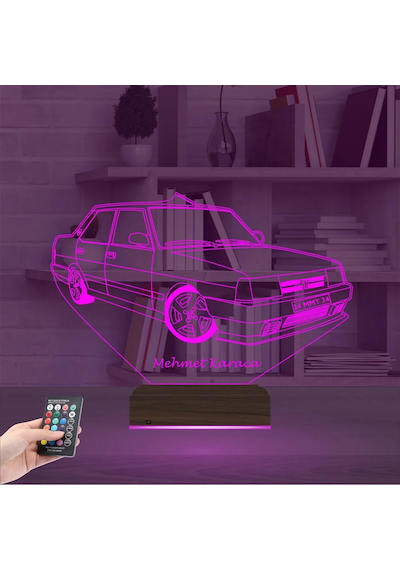 Luvivia Fiat Tofaş Doğan Tofaşk Araba Kişiye Özel 3d Lamba - Masa Gece Lambası Şeffaf