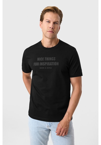 Back And Bond Relaxed Fit Baskılı Siyah Bisiklet Yaka Tişört