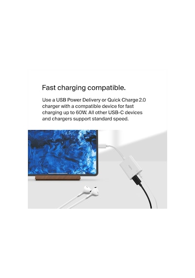Belkin Rockstar 3,5 Mm Ses + Usb-c Şarj Adaptörü, Usb-c 60w Güç