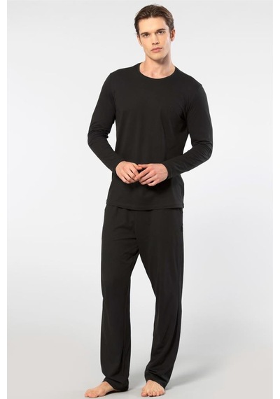 Cacharel Erkek Bisiklet Yaka Uzun Kollu Modal Pijama Takım 2244/siyah Siyah