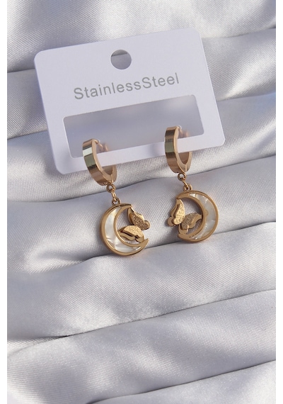 316l Çelik Gold Renk Mineli Ay Figürlü Küpe - Tj-bkp9067 Altın - Çok Renkli