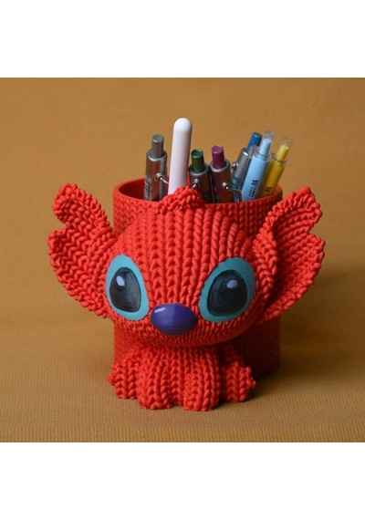 Alvera Knitted Kalemlik 3d Baskı Sevimli Karakterli Masaüstü Kalem Organizeri-kırmızı