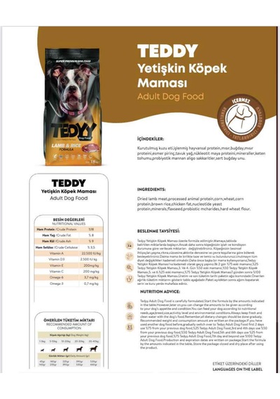 Tedyy Kuzu Etli Yetişkin Köpek Maması 15 KG