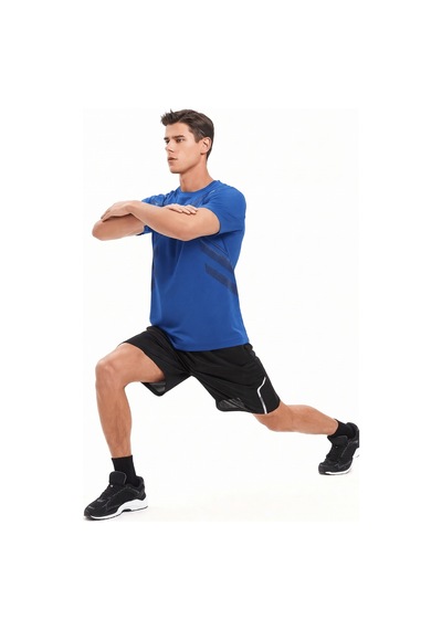 Genius Store Erkek Spor Tişört Antreman Gym Polyester Erkek Sporcu T-shirt Şeritli-tişört Mavi