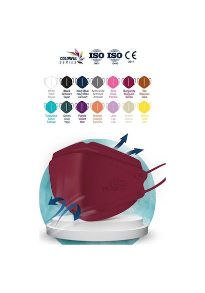 Musk Kf94 Kore Tipi Ffp2 Maske Bordo Renk 10 Adet