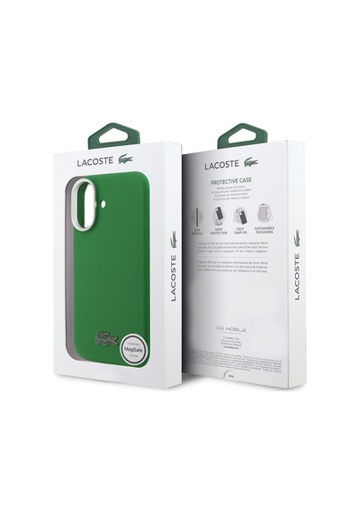 Apple iPhone 17 Kılıf Lacoste Lisanslı M-safe Uyumlu Pvc Pike Desenli İkonik Timsah Logolu Kapak Yeşil