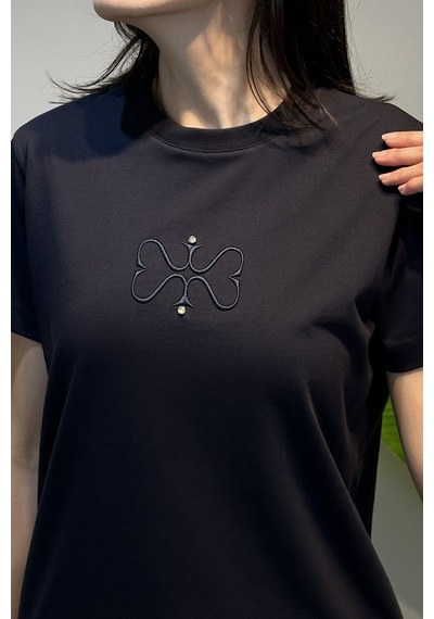 Missemramiss Pamuklu Nakışlı Tshirt Tunik 5360 Lacivert