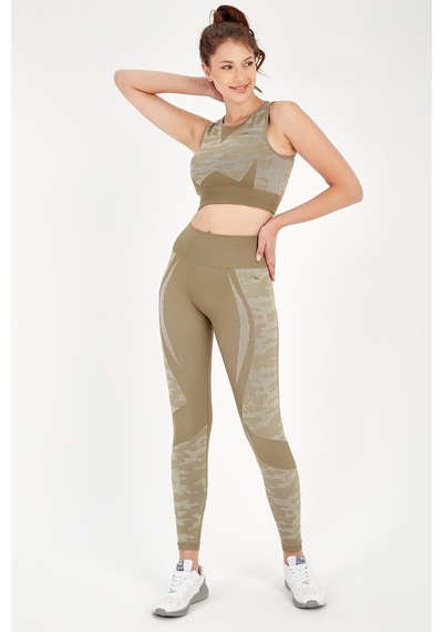 Maraton Active Slimfit Kadın Bisiklet Yaka Kolsuz Fitness Haki Bra 813054-Haki