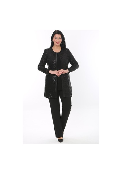 Ladies First Büyük Beden 3786 Siyah Ceket+bluz Takım 001