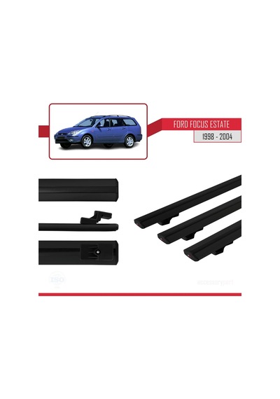 Ford Focus Estate C170 1998-2004 Arası İle Uyumlu Basic Model Ara Atkı Tavan Barı Siyah 3 Adet