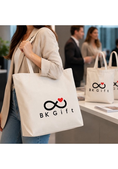 Bk Gift Logonuza Özel 3 Adet Luna Kırık Beyaz Körüklü Keten Bez Çanta 37 X 41 Cm Baskılı Set Bej