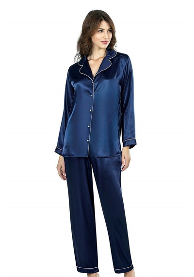 Civetta Lacivertikili Saten Gecelik Pijama Takımı 7647 Lacivert