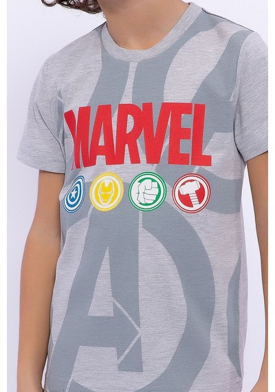 Avengers Marvel Erkek Çocuk Gri Kısa Kol Pijama Takım Grı Melanj