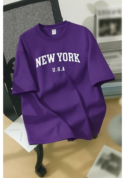 New York U.s.a. Baskılı Unisex Tişört Çok Renkli