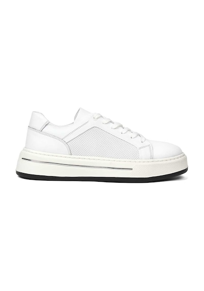 Erkek Beyaz Baskılı Bağcıklı Kalın Tabanlı Deri Sneaker