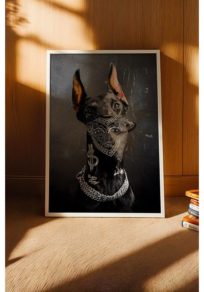 Bad Dog Çerçeveli Tablo Bandanalı Gangster Doberman Köpek Hip-hop Hayranlarına Hediye Modifiye Sanat