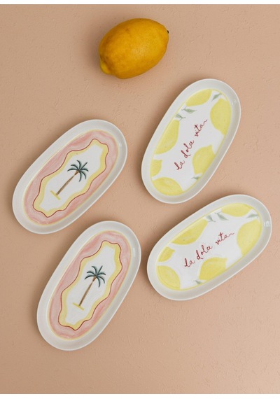 The Mia Italian Summer Oval Servis Tabağı 4lü 17 Cm Çok Renkli