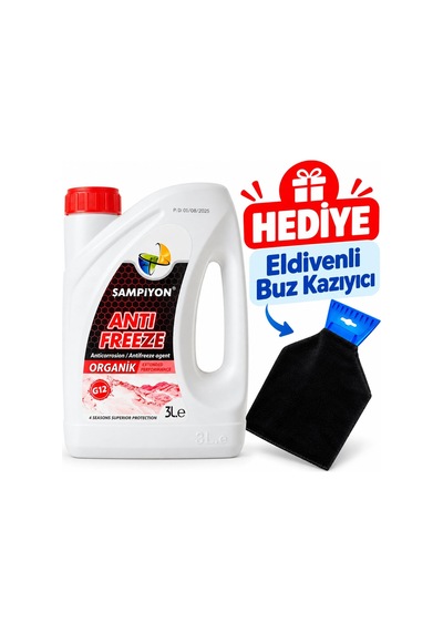 Şampiyon Organik Antifriz -55 C 3 Lt. - Eldivenli Buz Kazıyıcı Hediyeli