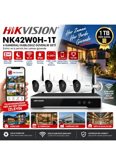 Hikvision Kablosuz Bullet Kamera 2 Mp Beyaz Renk Gece Görüş Ve 5x Zoom İle Tüm Mekanlar İçin