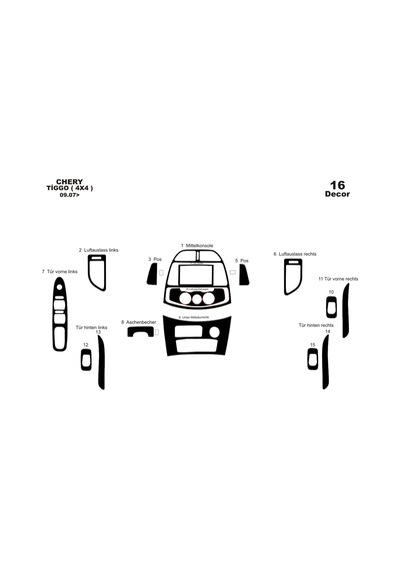 Chery Tiggo 4x4 Torpido Kaplama 2007 16 Parça Piano Black