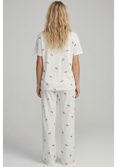 Siyah İnci İnce Soft Örme Mevsimlik Pijama Takımı 8003 Kiraz